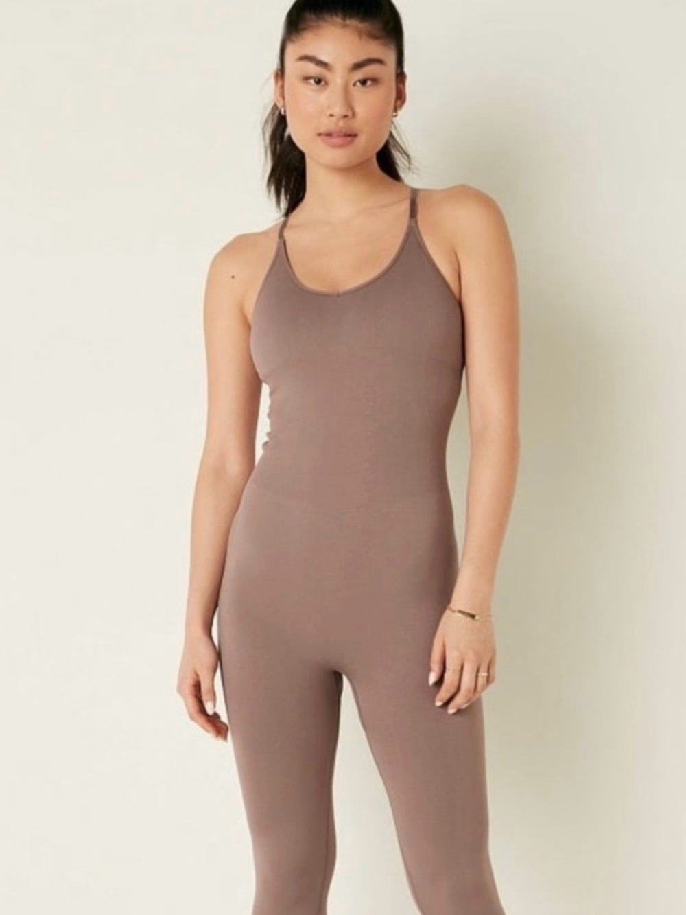Victoria Secret Pink Active Seamless Full Length Onsie Jumpsuit In Taupe NWT